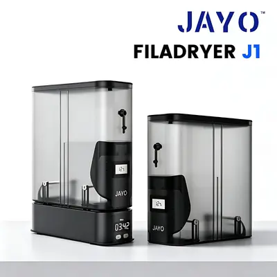 JAYO Filadryer J1 Trocknerbox in zwei Größen nebeneinander, weiß-schwarzes Design mit Display