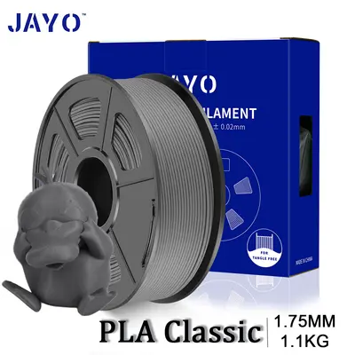 JAYO PLA Classic Filament Spule Grau 1,75mm mit blauer Verpackung und grauer Testfigur