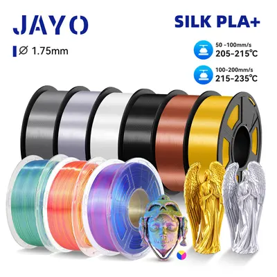 JAYO Silk Pla+ Filament in verschiedenen Farben auf Kunststoffspulen aufgerollt