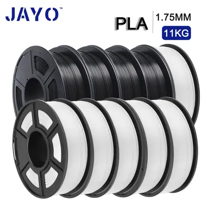 JAYO PLA Filament 1,75mm, schwarze und weiße Spulen nebeneinander angeordnet