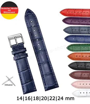 Uhrenarmband Lederarmband Krokoprägung 14-24 mm Silber Gold Schwarz Rosé Uhr