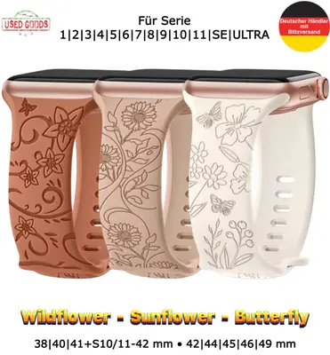 Silikon Uhrenarmband für Apple Watch Series 1-9 10 11 SE ULTRA Butterfly Blumen