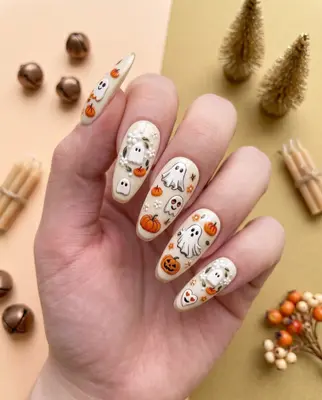 5D Halloween Nagelsticker, geprägter Nagelaufkleber, Geist - Kürbis Nail Art