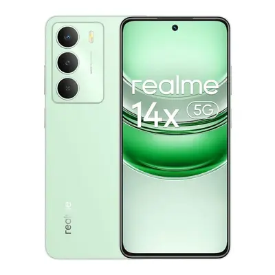 Realme 14x 5G Vorderseite und Rückseite mit Triple-Kamera in Peridot Green