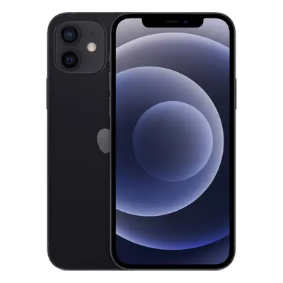iPhone 12 in Schwarz von vorn und hinten, Dualkamera und Display sichtbar