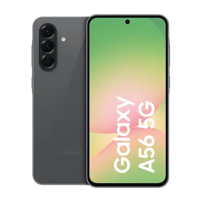 Samsung Galaxy A56 5G in Awesome Graphite, Frontansicht mit Display und Kamerasystem