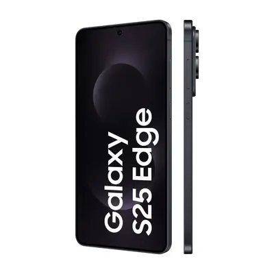 Galaxy S25 Edge von vorn und hinten, schwarzes Display und dunkle Rückseite