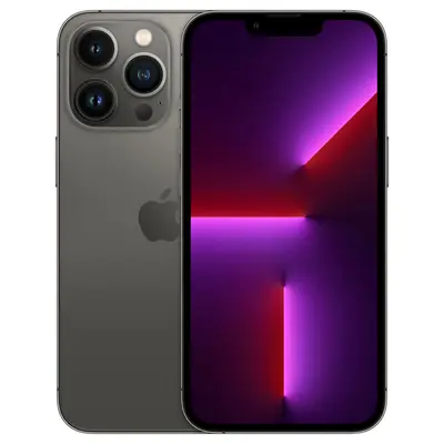 iPhone 13 Pro in Graphit von vorn und von der Seite mit Kameraelement und leuchtendem Display