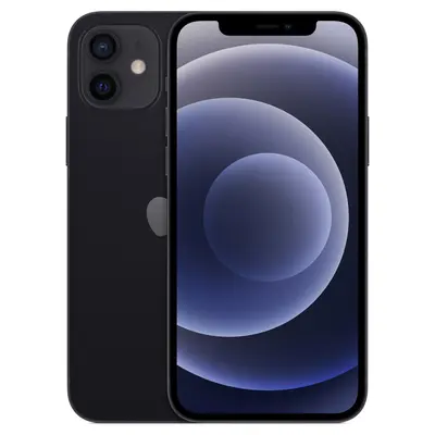 Apple iPhone 12 mini in Schwarz, Vorderseite mit Display und Dualkamera auf der Rückseite