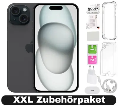 Apple iPhone 15 - 128GB - Schwarz Spacegrau - XXL Set - Zustand: GUT