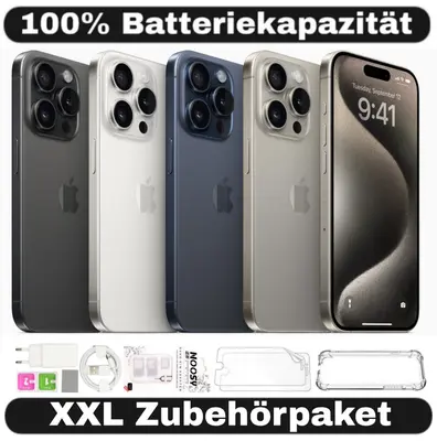 Apple iPhone 15 Pro - 128 256 512GB - Titan Schwarz Weiß Natur Blau - 100% Batt.