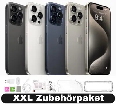Apple iPhone 15 Pro Max - 256 512 1TB - Titan Schwarz Weiß Natur Blau - XXL Set