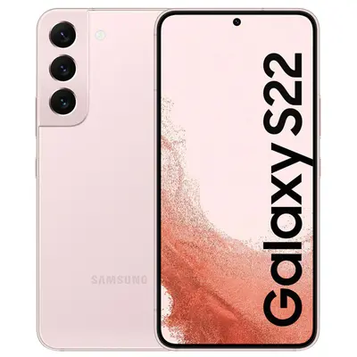 Samsung Galaxy S22 in Pink Gold, Vorder- und Rückseite mit Triple-Kamera sichtbar