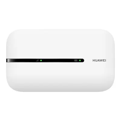 Huawei E5576-325 Mobiler Hotspot von vorn, weiß mit schwarzem Streifen und LED-Anzeigen