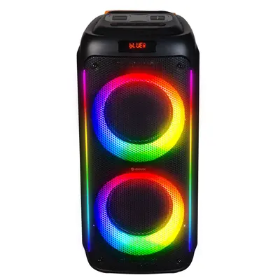 Denver BPS-458 von vorn mit zwei leuchtenden LED-Ringen in Regenbogenfarben