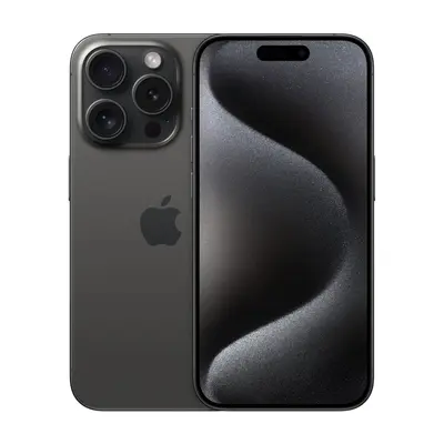 iPhone 15 Pro, Vorderseite und Rückseite, Space Schwarz mit Triple-Kamera