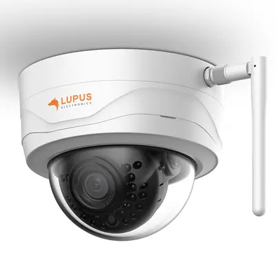 LUPUS LE204 Überwachungskamera von vorn, weiß mit Antenne und schwarzer Objektivlinse