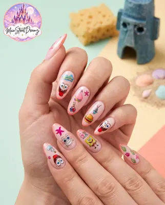 Set 3D Nagel Aufkleber Figur SpongeBob Schwammkopf Thema Nail Art Sticker
