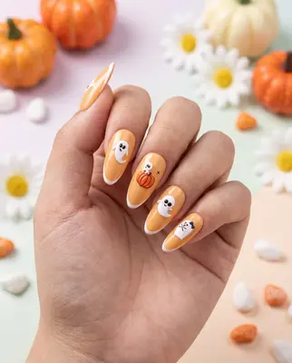 5D Halloween Nail Stickers, geprägter Nagelaufkleber, Geist - Kürbis
