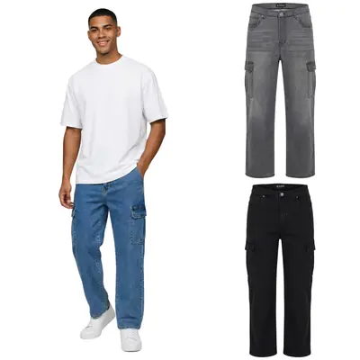 Tazzio Jeans Cargo Regular Fit Herren Jeanshose Stretch Hose Denim Cargohose