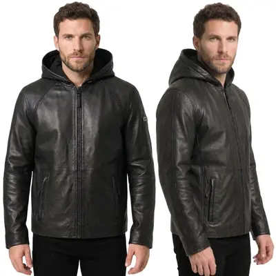 Tazzio Lederjacke Herren mit Kapuze Leder Jacke Echtleder Übergangsjacke