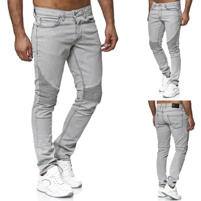 TAZZIO Jeans Slim Fit Herren Jeanshose Stretch Hose Denim Biker Style Grau