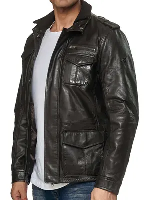 TAZZIO Jacke Lederjacke Trenchcoat Herren Echtleder Leder Mantel Parka Übergang