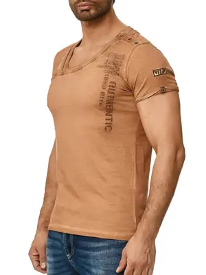 TAZZIO Herren T-Shirt Slim Fit Shirt Polo Rundhals Clubwear Used Look