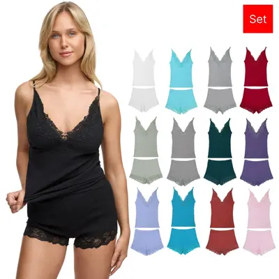 Tazzio Nachtwäsche SET 2er-Set Damen Shorty Top Unterhemd Panty Slip Unterhosen