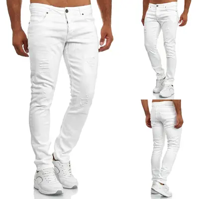 TAZZIO Jeans Slim Fit Herren Chino Jeanshose Stretch Designer Hose Denim Weiß