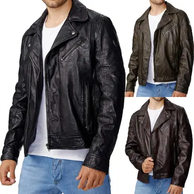 TAZZIO Jacke Biker Lederjacke Herren Echtleder Übergangsjacke Leder Mantel Parka