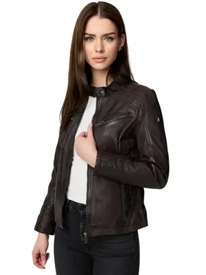 Tazzio Lederjacke Damen Echtleder Jacke Übergangsjacke Leder Mantel Parka