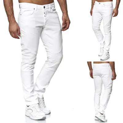 TAZZIO Jeans Slim Fit Herren Jeanshose Stretch Hose Denim Biker Style Weiß