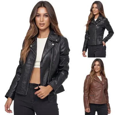Tazzio Lederjacke Damen Echtleder Jacke Übergangsjacke Leder Mantel Parka