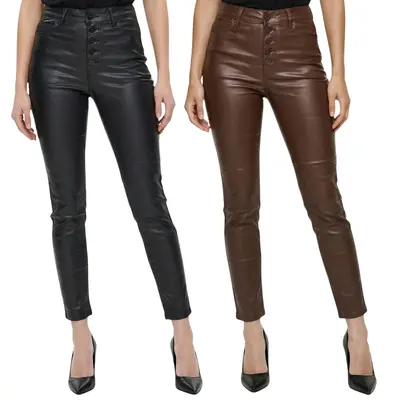 Tazzio Jeans Damen Skinny Fit High Waist Jeanshose Stretch Denim Hose Lederoptik