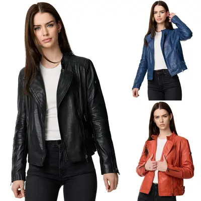 Tazzio Lederjacke Damen Echtleder Jacke Übergangsjacke Leder Mantel Parka