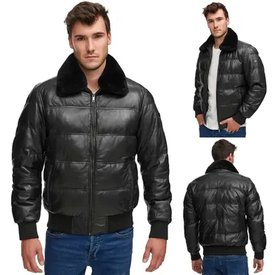 Tazzio Lederjacke Herren Leder Jacke Echtleder Übergangsjacke Fell abnehmbar