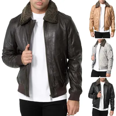 Tazzio Lederjacke Herren Leder Jacke Echtleder Übergangsjacke Fell abnehmbar