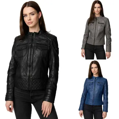 Tazzio Lederjacke Damen Echtleder Jacke Übergangsjacke Leder Mantel Parka
