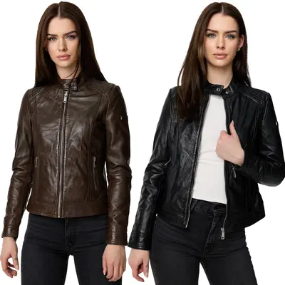 Tazzio Lederjacke Damen Echtleder Jacke Übergangsjacke Leder Mantel Parka