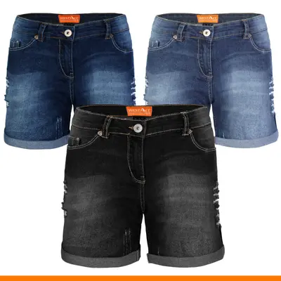 Damen Jeans Shorts Destroyed Bermuda Stretch Hotpants Denim Kurze Hose