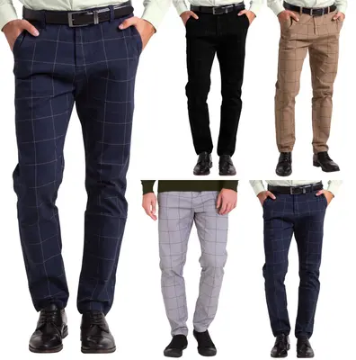 Herren Hose Formell Business Büro Freizeit Kleid Party RegularGerade Kariert