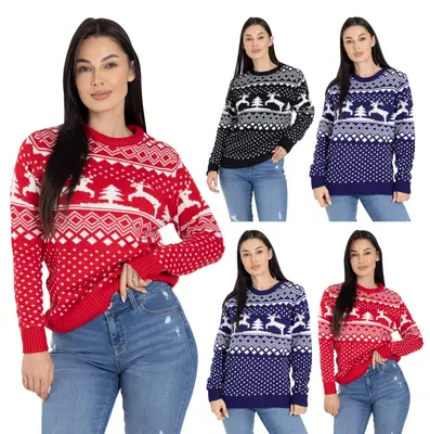 Damen Weihnachts Pullover Lustig Rentier Ugly Christmas Sweater Strick Jumper