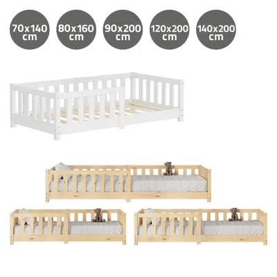 Kinderbett mit Lattenrost Jugendbett Matratze Rausfallschutz Holzbett Natur/Weiß