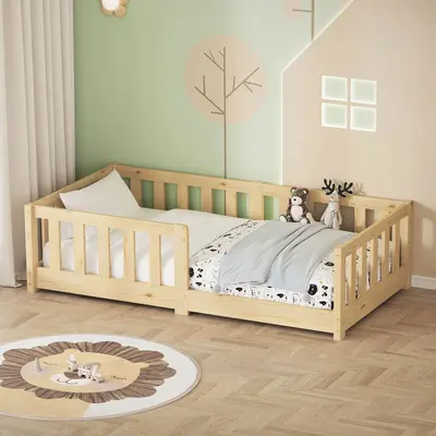 Kinderbett Holzbett Lattenrost Jugendbett Rausfallschutz Bett 70 x 140 cm Natur