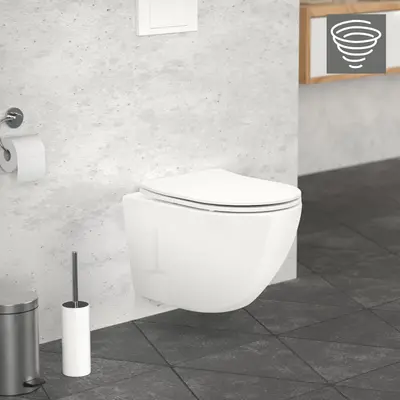 Tornadospülung Wand Hänge WC Toilette kurze Ausladung Softclose Deckel weiß