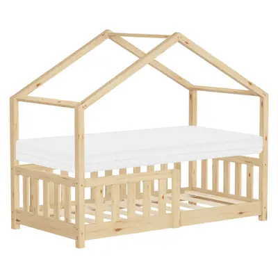 Kinderbett mit Matratze Hausbett Kiefernholz Bett Holzbett Lattenrost 70x140 cm
