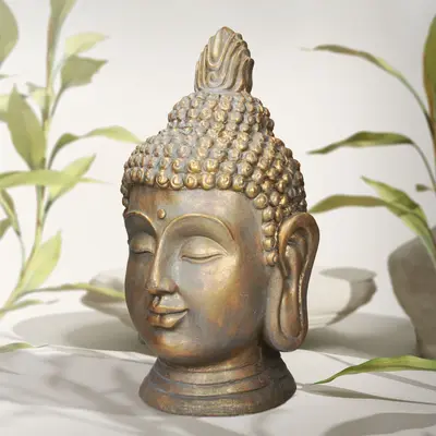 Buddha Kopf Statue Dekofigur Deko Figur Feng Shui Bronzeoptik Polyresin 74,5 cm