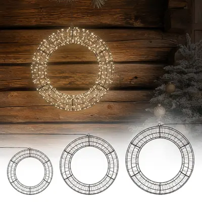 LED Lichterkranz Kranz mit Lichterkette Weihnachtskranz Weihnachtsdeko Außen