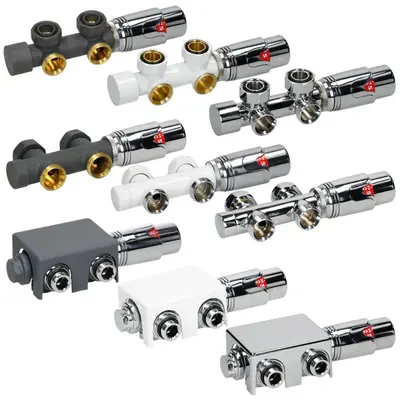 Badheizkörper Thermostat Anschlußgarnitur Twins Ventil Mittelanschluss 50 mm